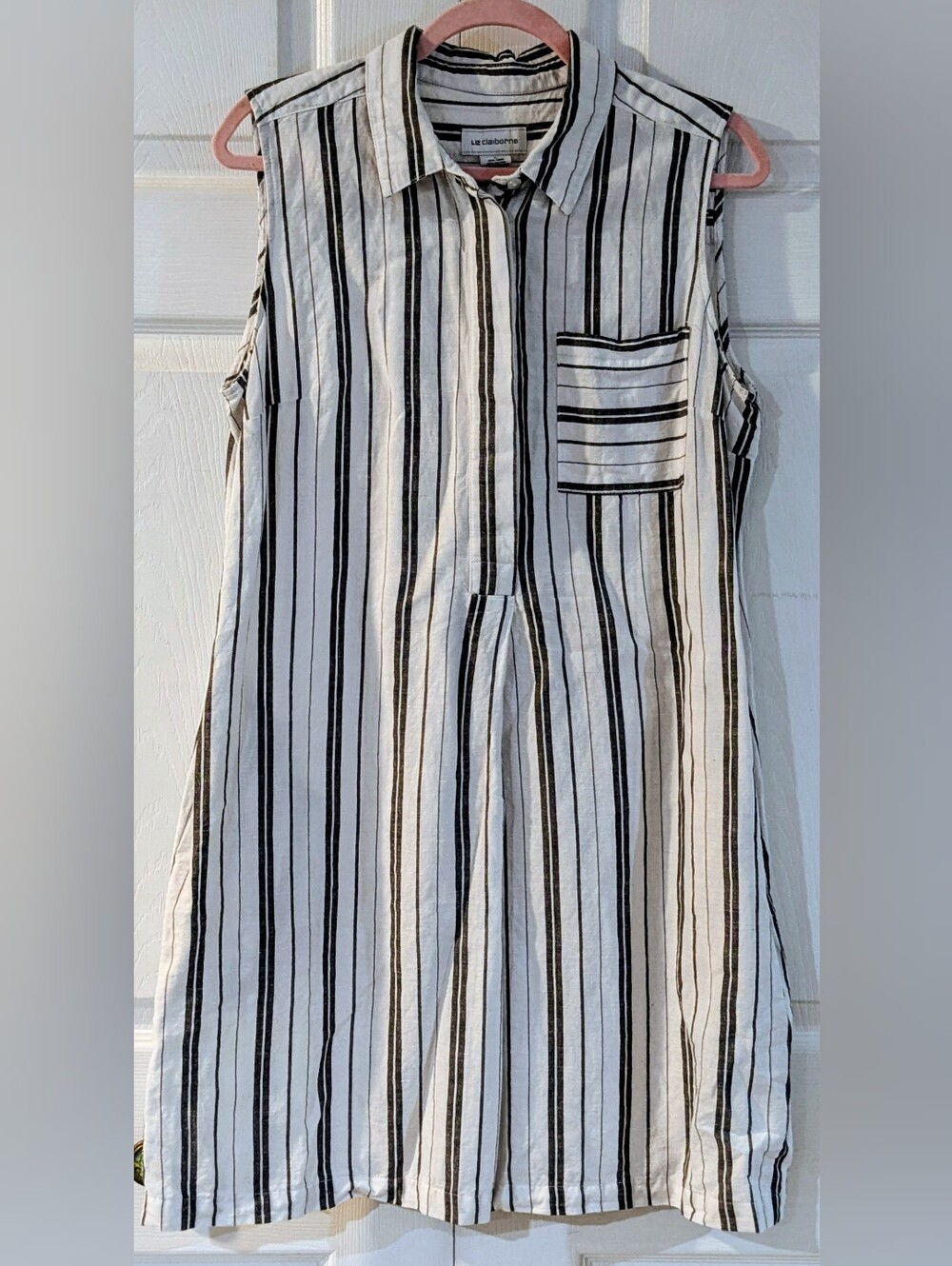 Liz Claiborne Sleeveless Vertical-Stripe Jumpsuit — White & Black